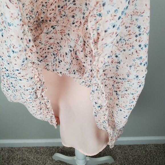 Storia Dress Women Small Pink Blue Tiered Mini Peasant Ditzy Floral Prarie Retro - Picture 14 of 16